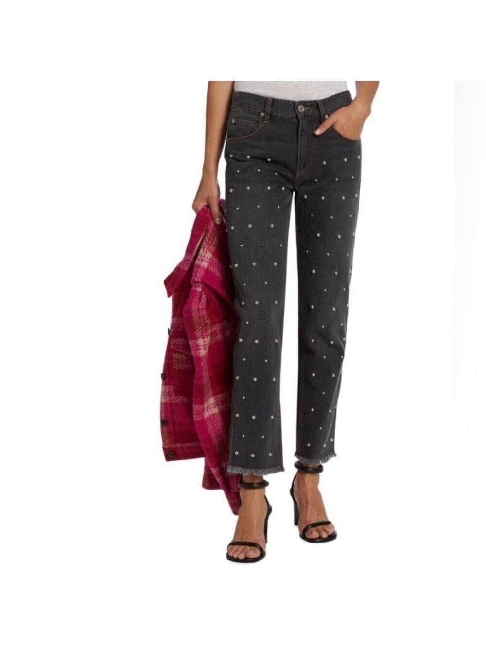 ISABEL MARANT ÉTOILE Dulano Pearl Studded Embellished Straight Jeans Size 6
